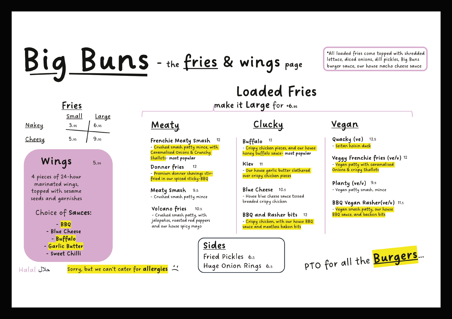 Big Buns full menu page two